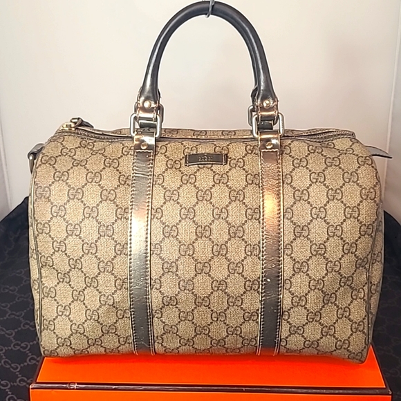 Gucci Handbags - ❤GUCCI VINTAGE GG COATED CANVAS JOY BOSTON BAG GOLD METALLIC LEATHER TRIM MEDIUM